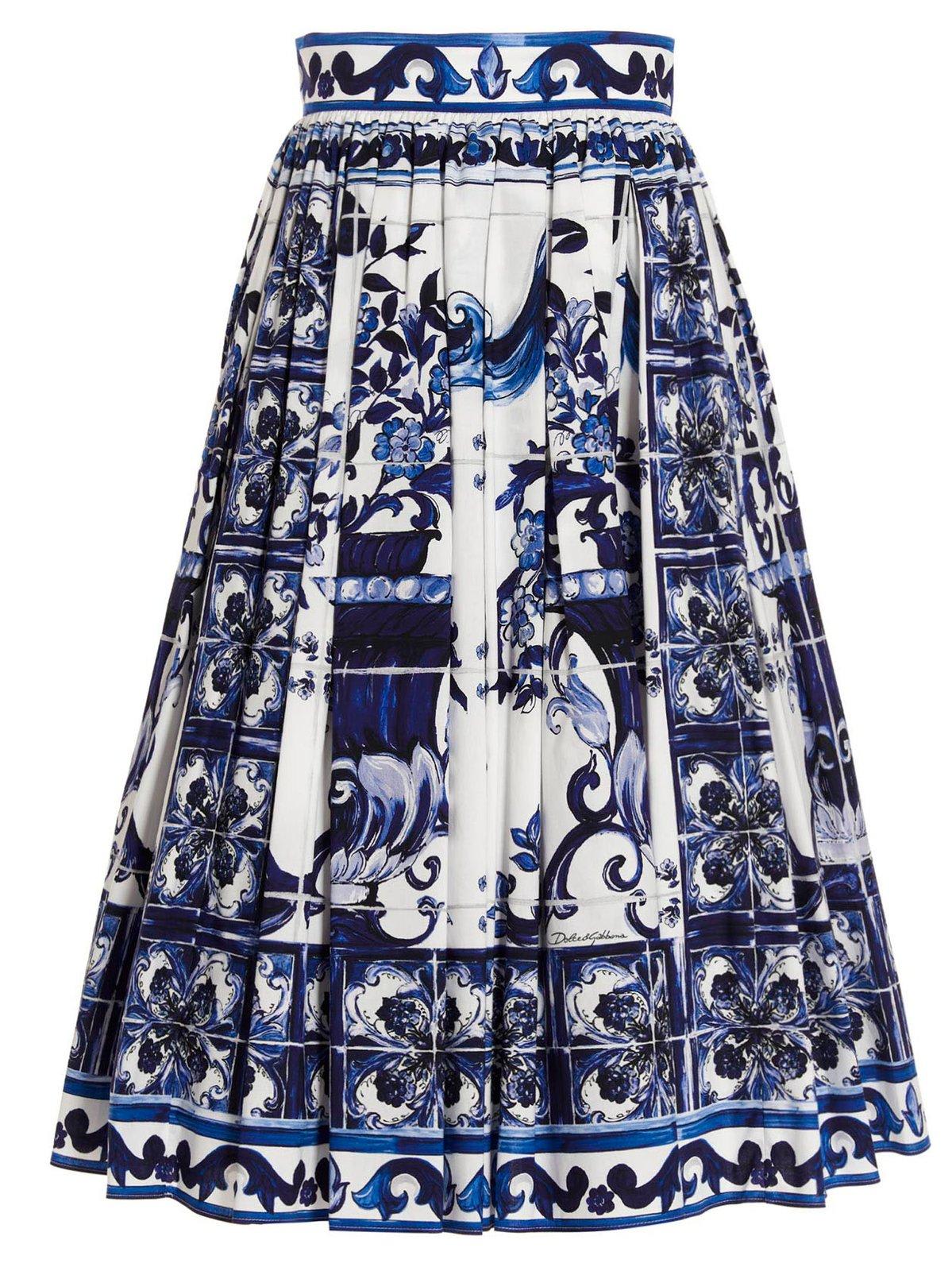 Majolica-print Poplin Midi Skirt