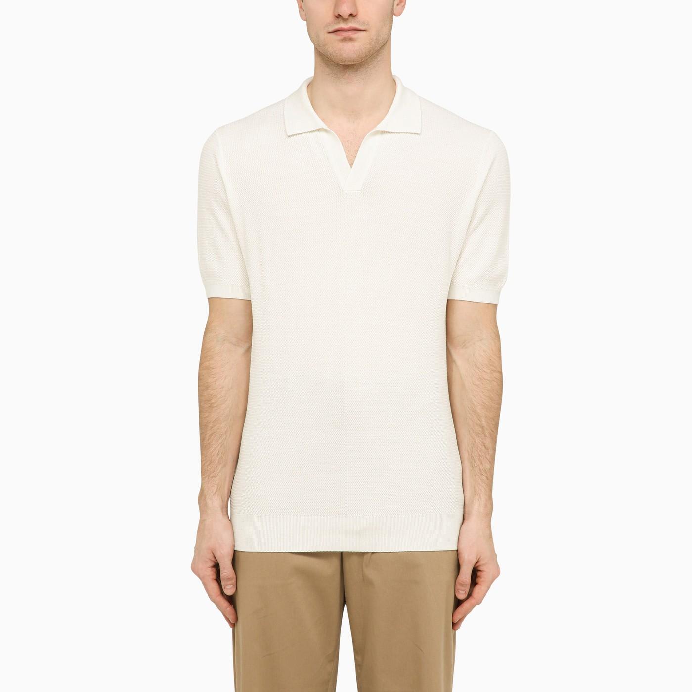 Shop Tagliatore White Silk And Cotton Polo Shirt In Cream
