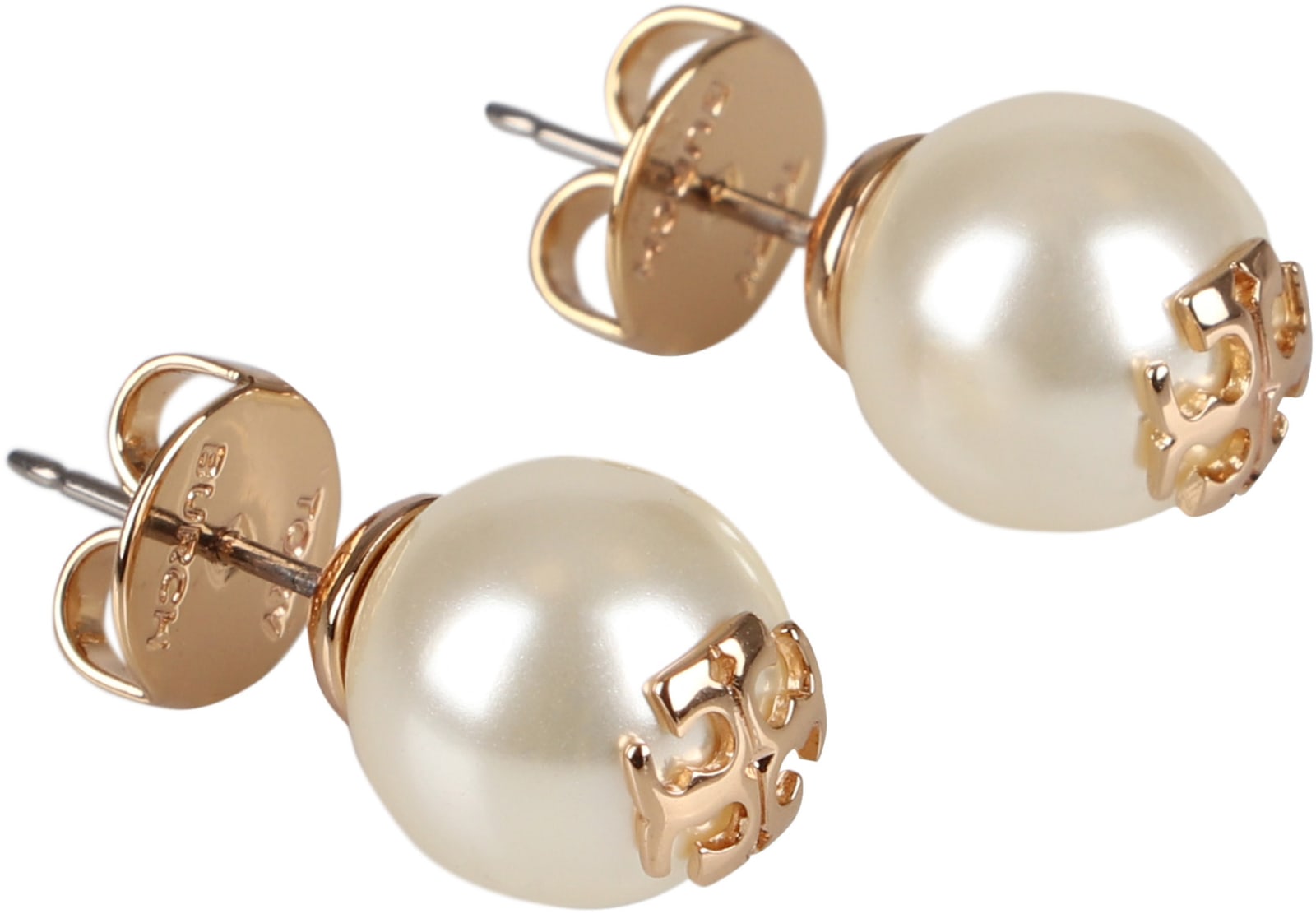 Tory Burch Logo-plaque Pearl Stud Earrings In Gold