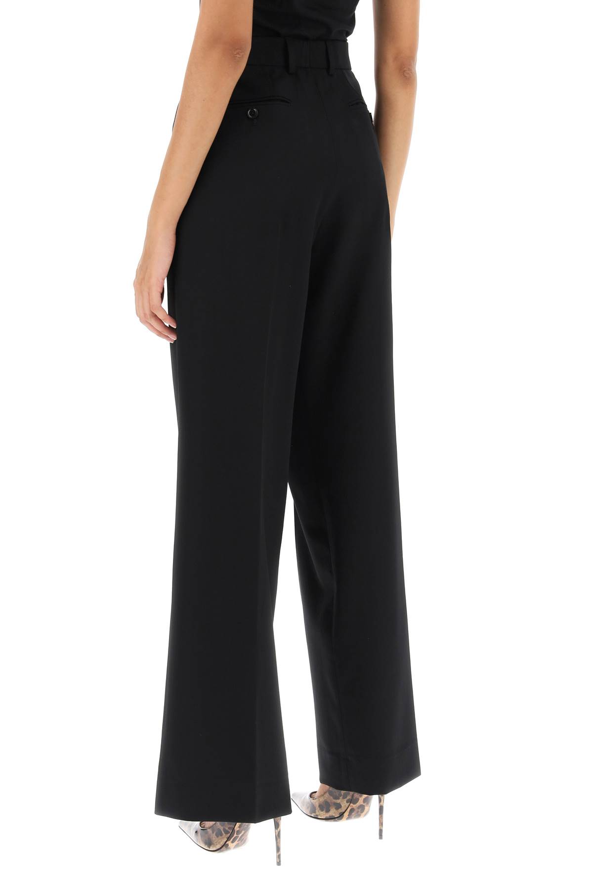 Shop Dolce & Gabbana Stretch Wool Wide Leg Trousers In Nero (black)