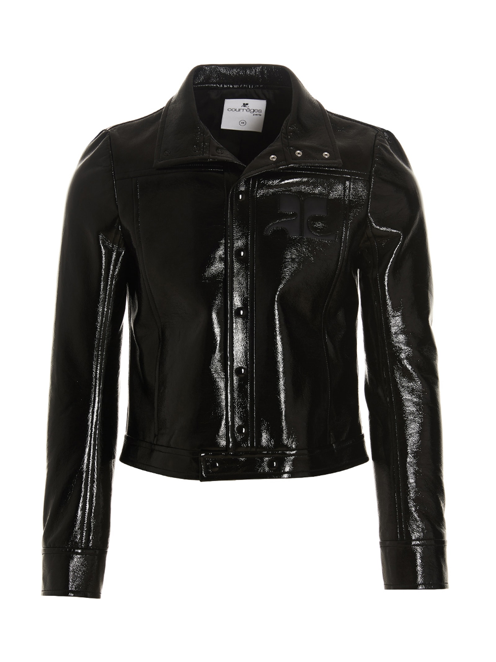 Courrèges Logo Embroidered Coated Cotton Jacket In Black