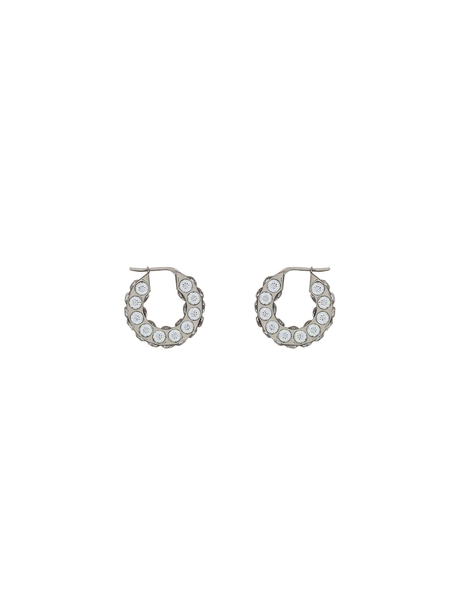 Shop Amina Muaddi Jah Hoop Big Earrings In White Crystals & Silver Base