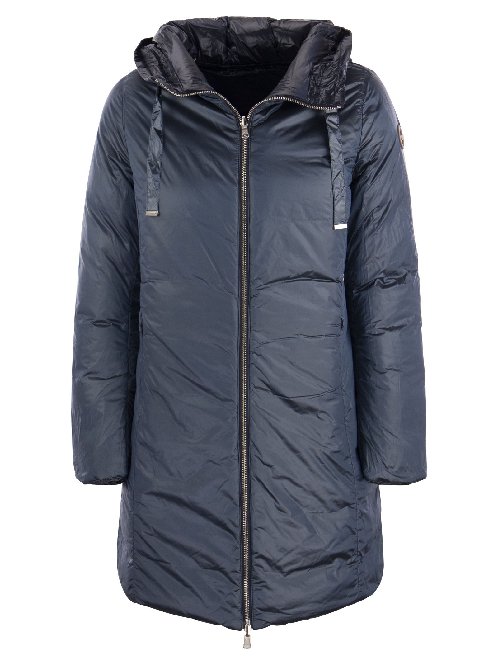 Shop Colmar Friendly - Long Down Jacket With Reversible Hood In Blue