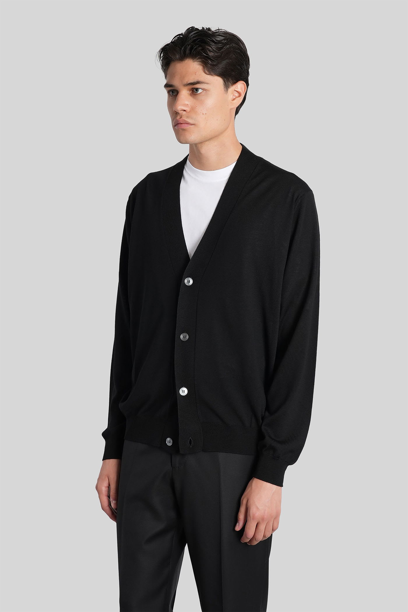 Lardini Button-front Wool Cardigan In Black
