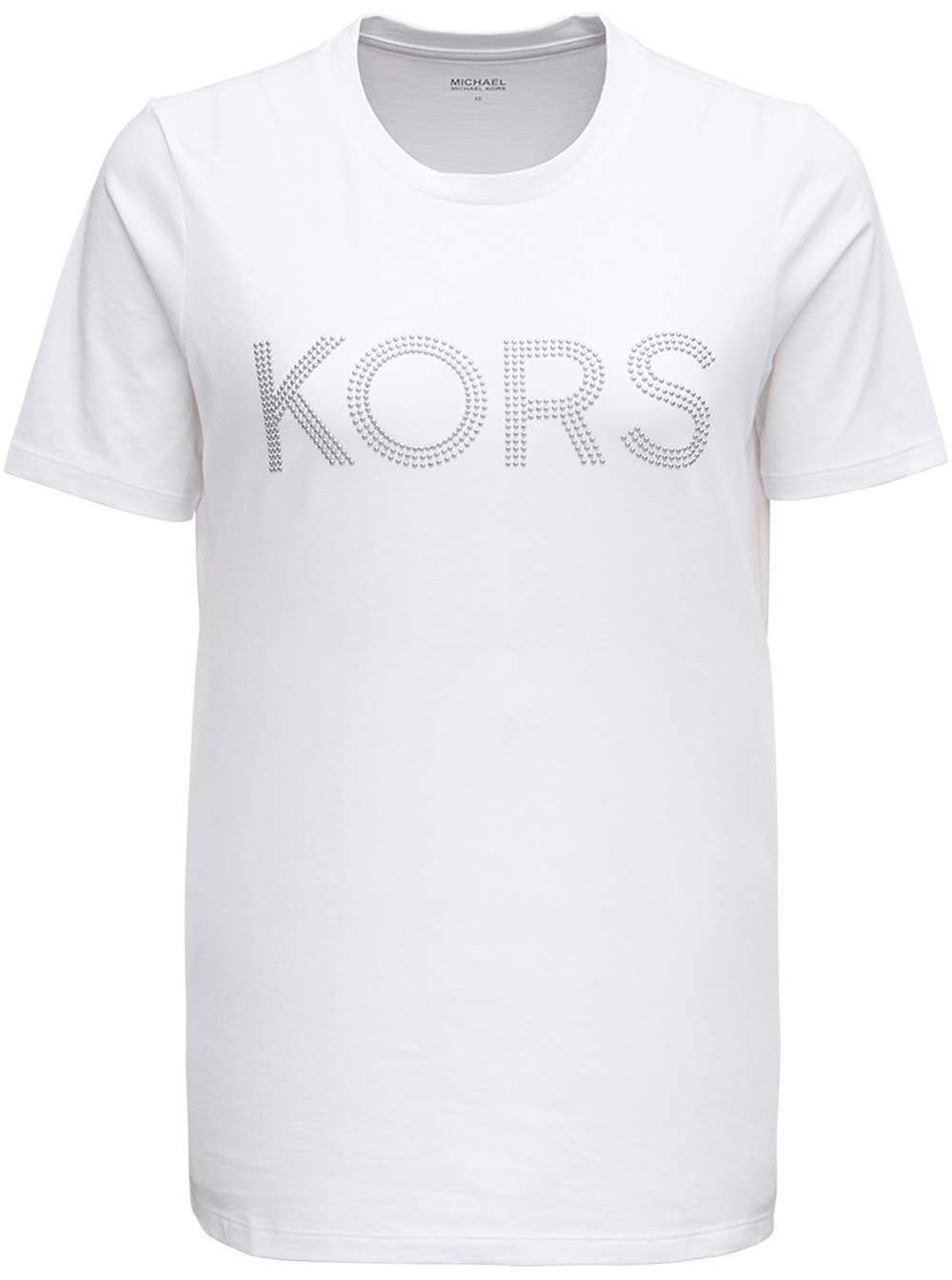 MICHAEL Michael Kors White Jersey Tee With Studded Logo Lettering
