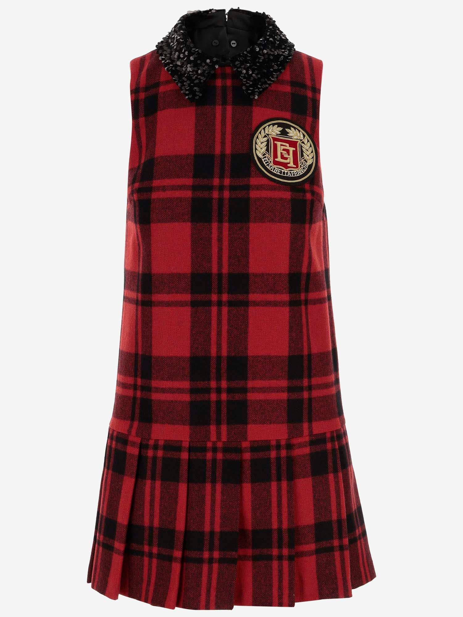 Shop Elisabetta Franchi Wool Blend Mini Dress With Check Pattern In Red