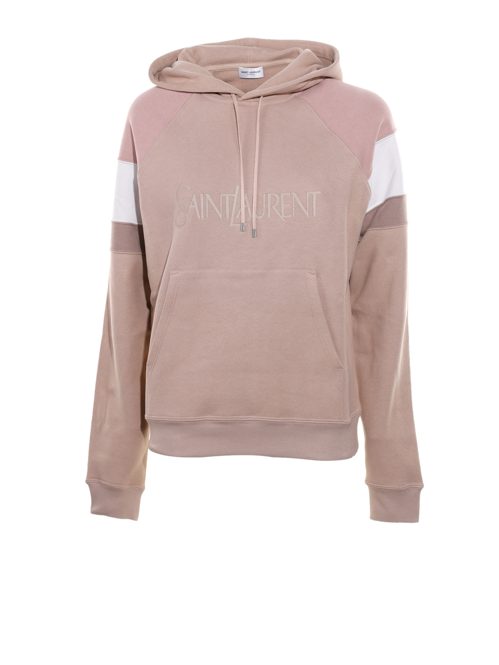 Shop Saint Laurent Sweatshirt With Hood And Embroidered Logo In Nude Rose