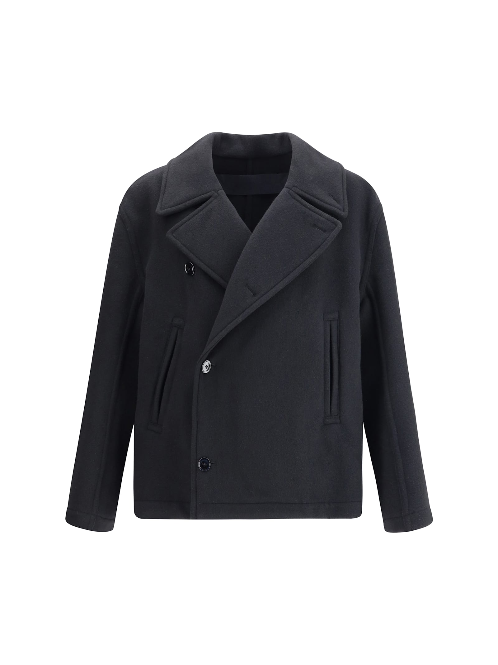 Lemaire Wool Peacoat In Black