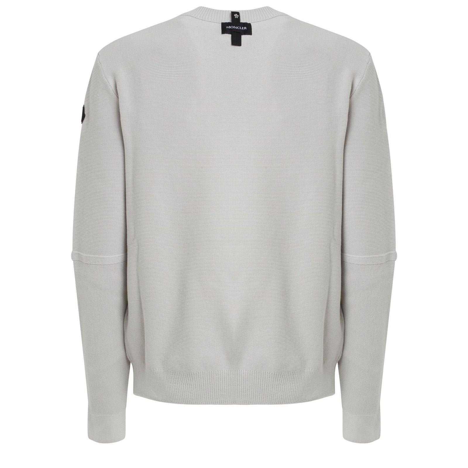 Shop Moncler Logo Patch Crewneck Sweater In Grey