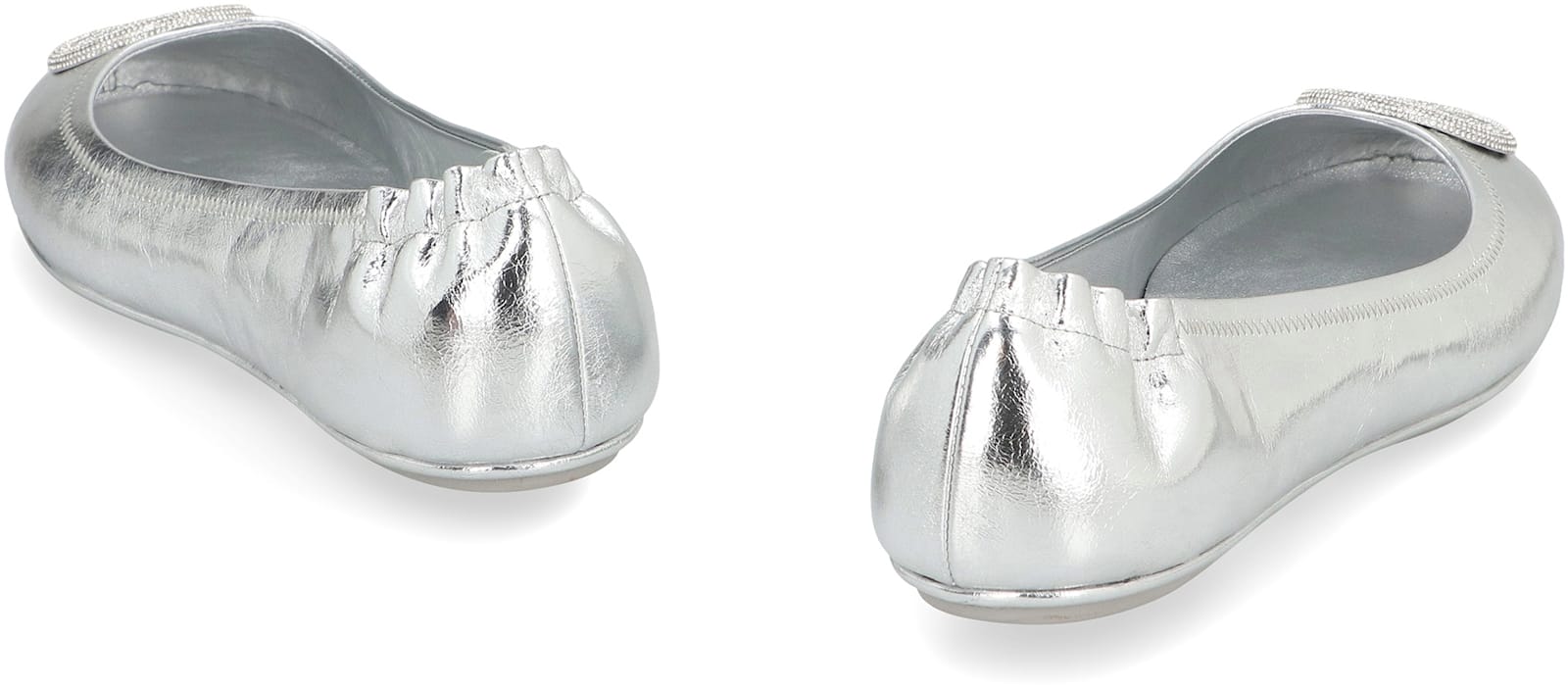 Tory Burch Mini Travel Metallic Leather Ballet Flats In Silver