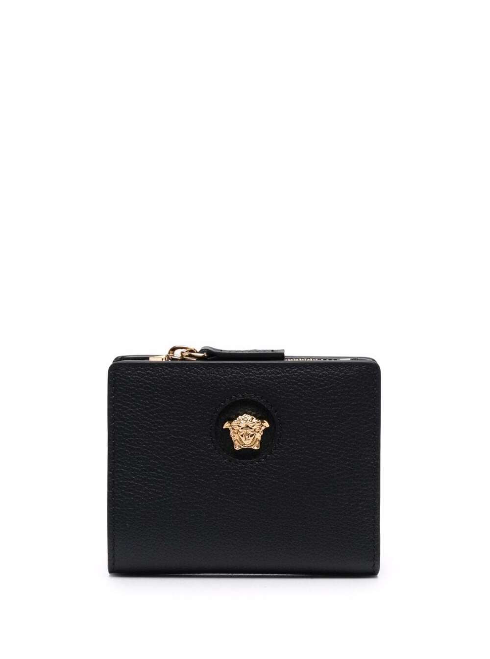 Shop Versace Black Wallet With Medusa Patch And Snap Button In Leather Woman