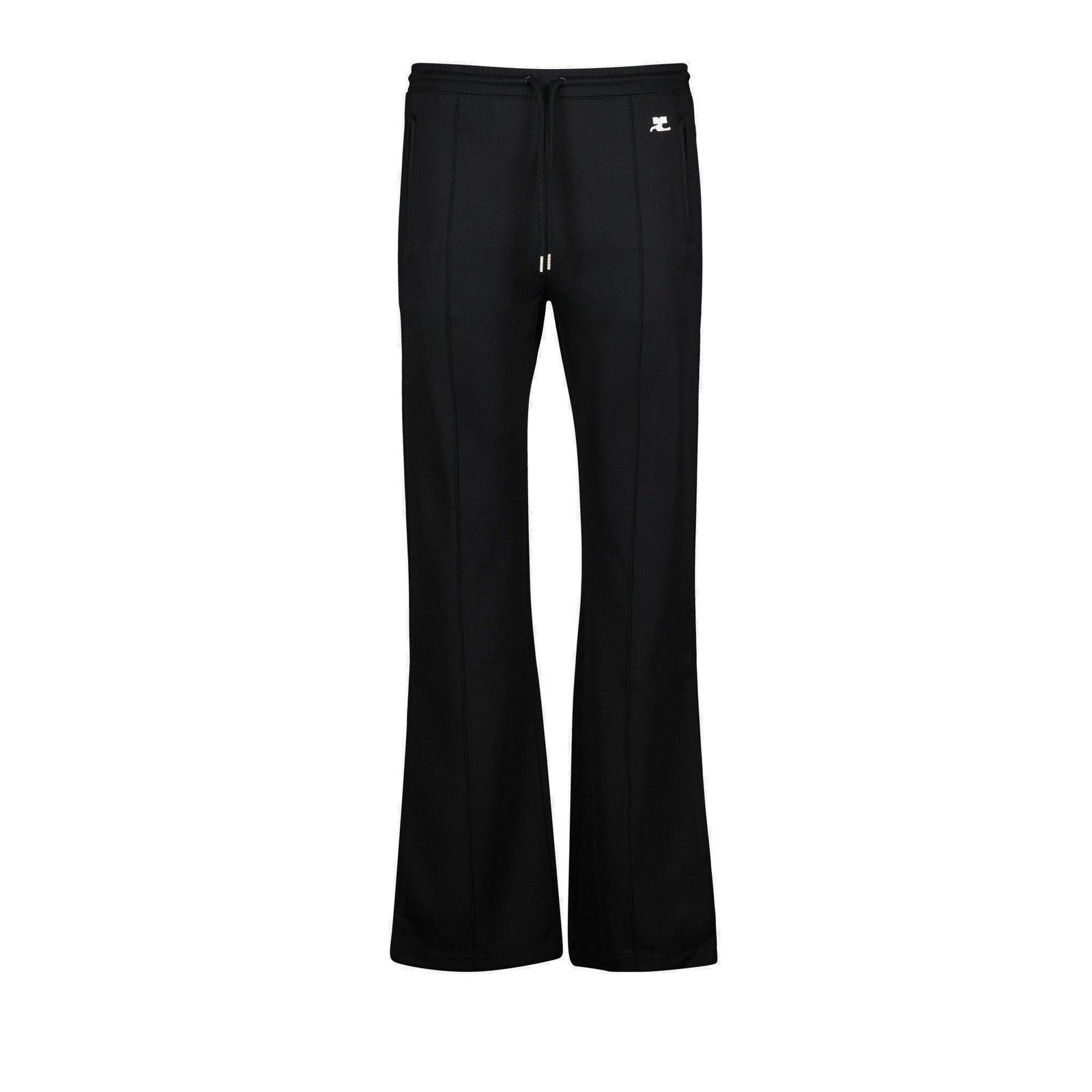 Shop Courrèges Logo Embroidered Drawstring Pants In Nero