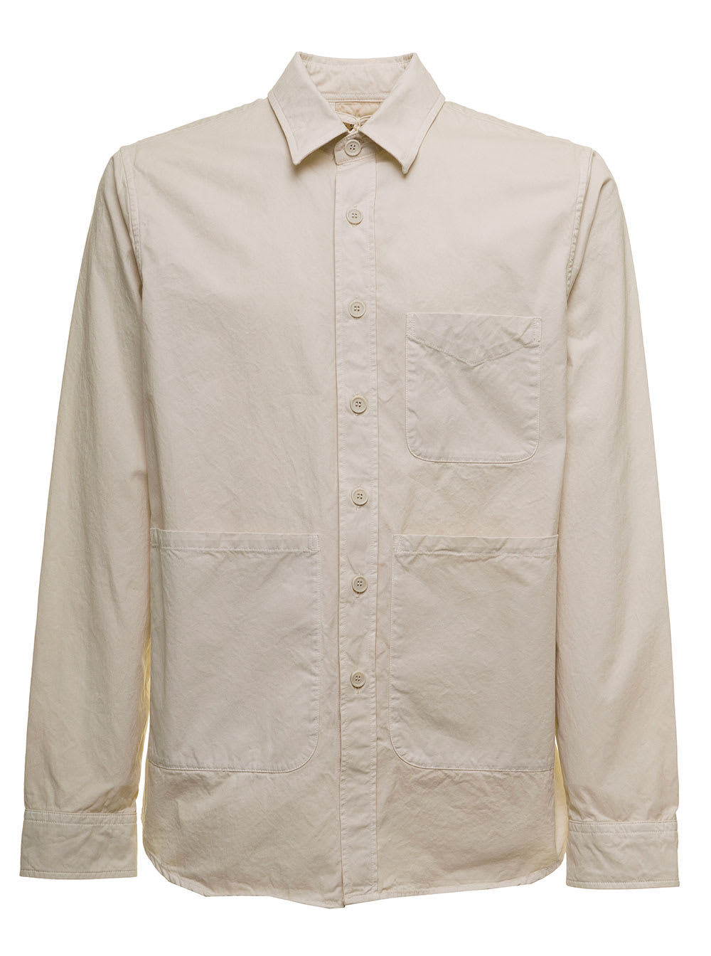 aspesi mans beige crumpled effect cotton shirt