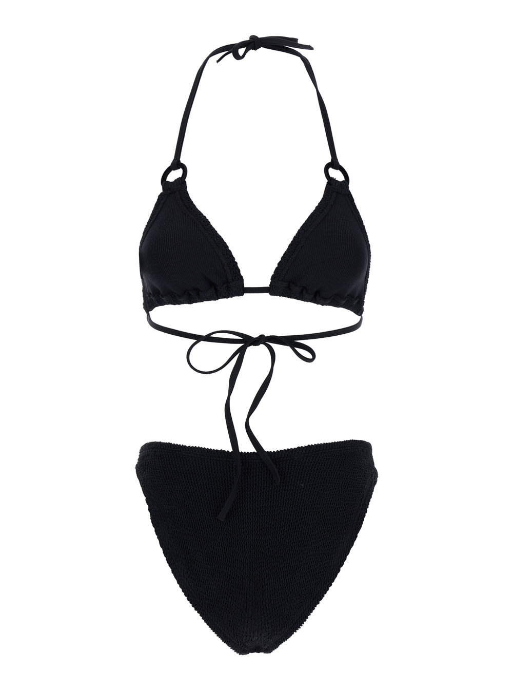 Shop Hunza G Eva Black Bikini With Ring Details In Ribbed Stretch Polyamide Woman