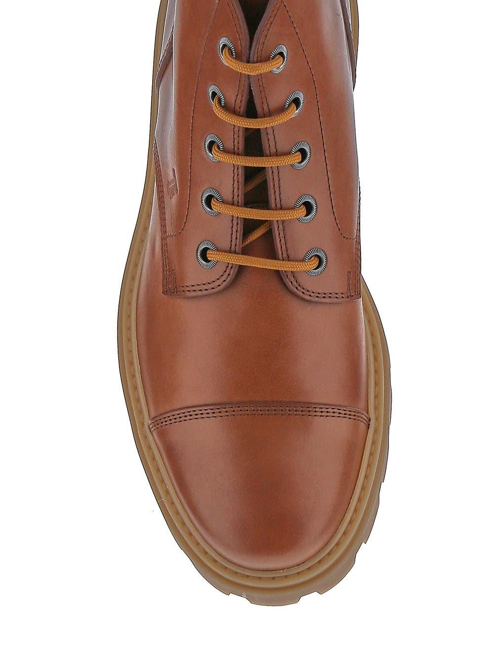 Tod's Lace-up Leather Ankle Boots In Brown