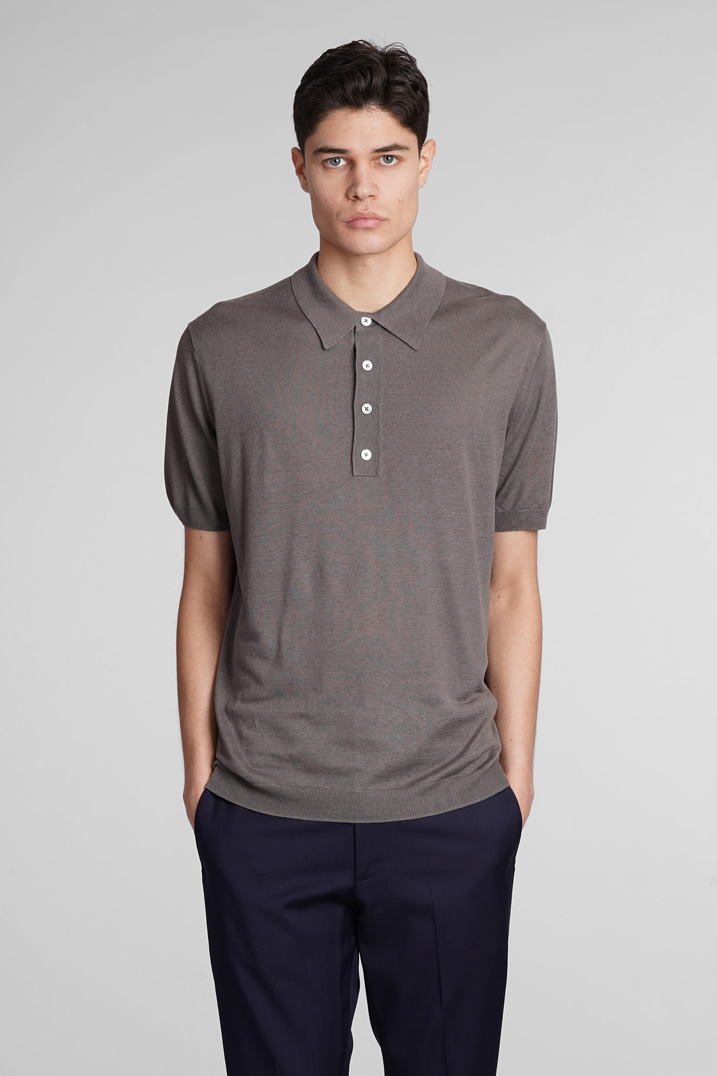K148 Polo In Grey Silk And Linen