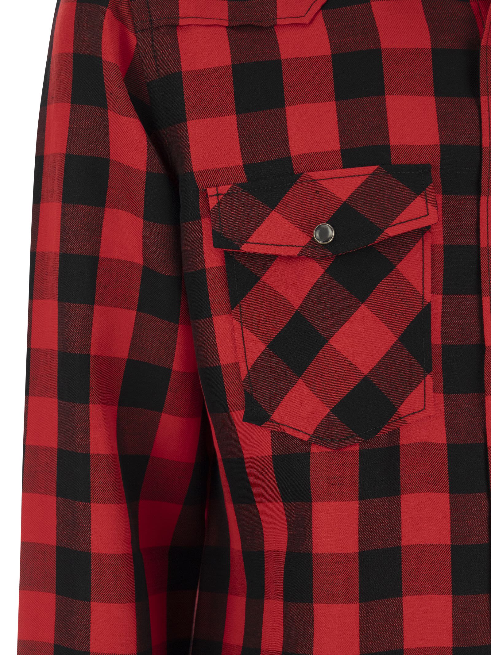 Shop Pt01 Checked Shirt In Cotton And Linen Blend In Red/black