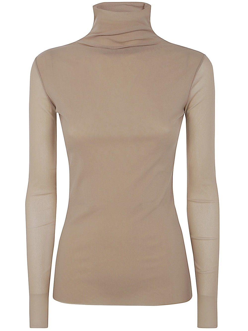 D. Exterior Tulle Turtle Neck Long Sleeves