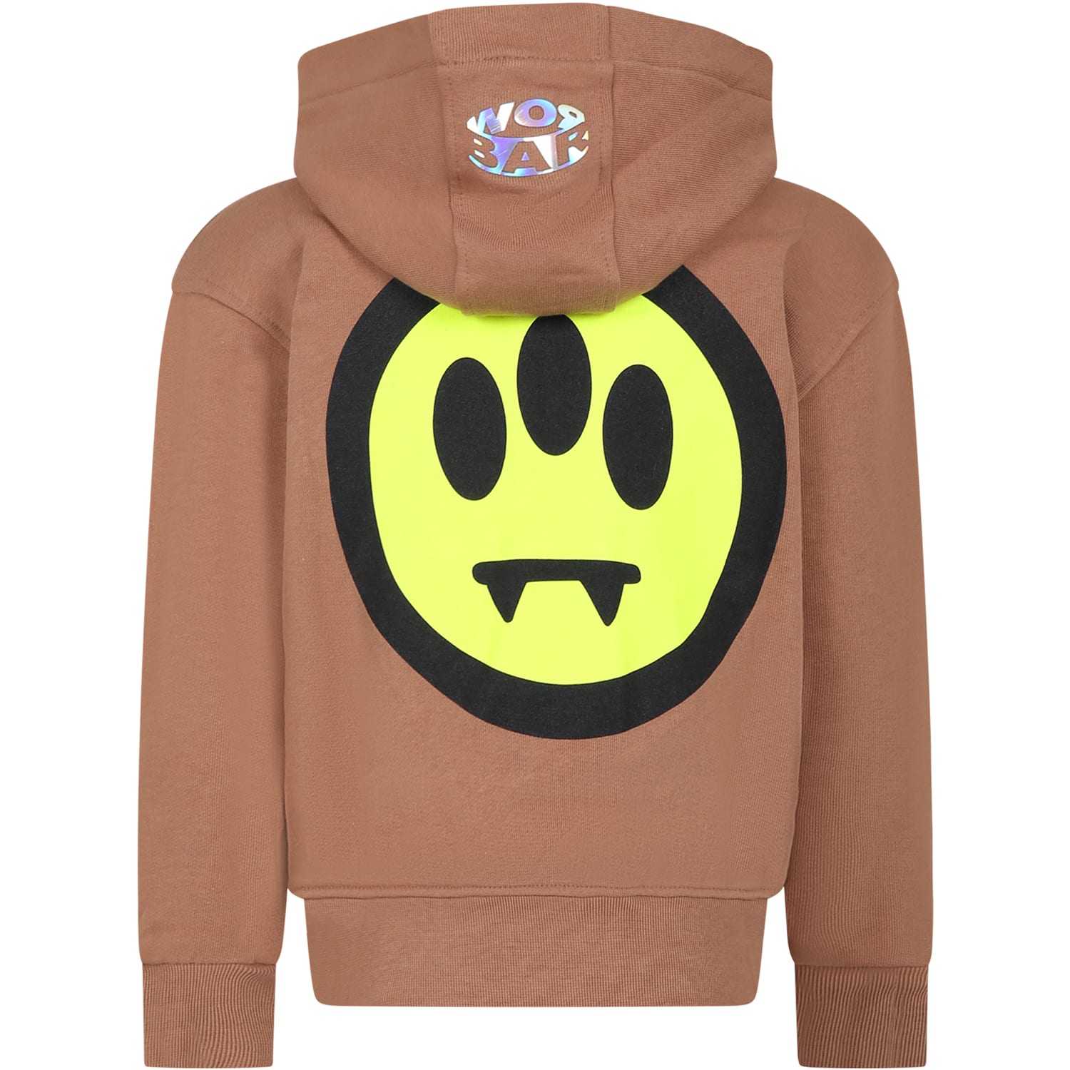 Barrow Beige Sweatshirt For Kids With Logo And Smiley In Brown
