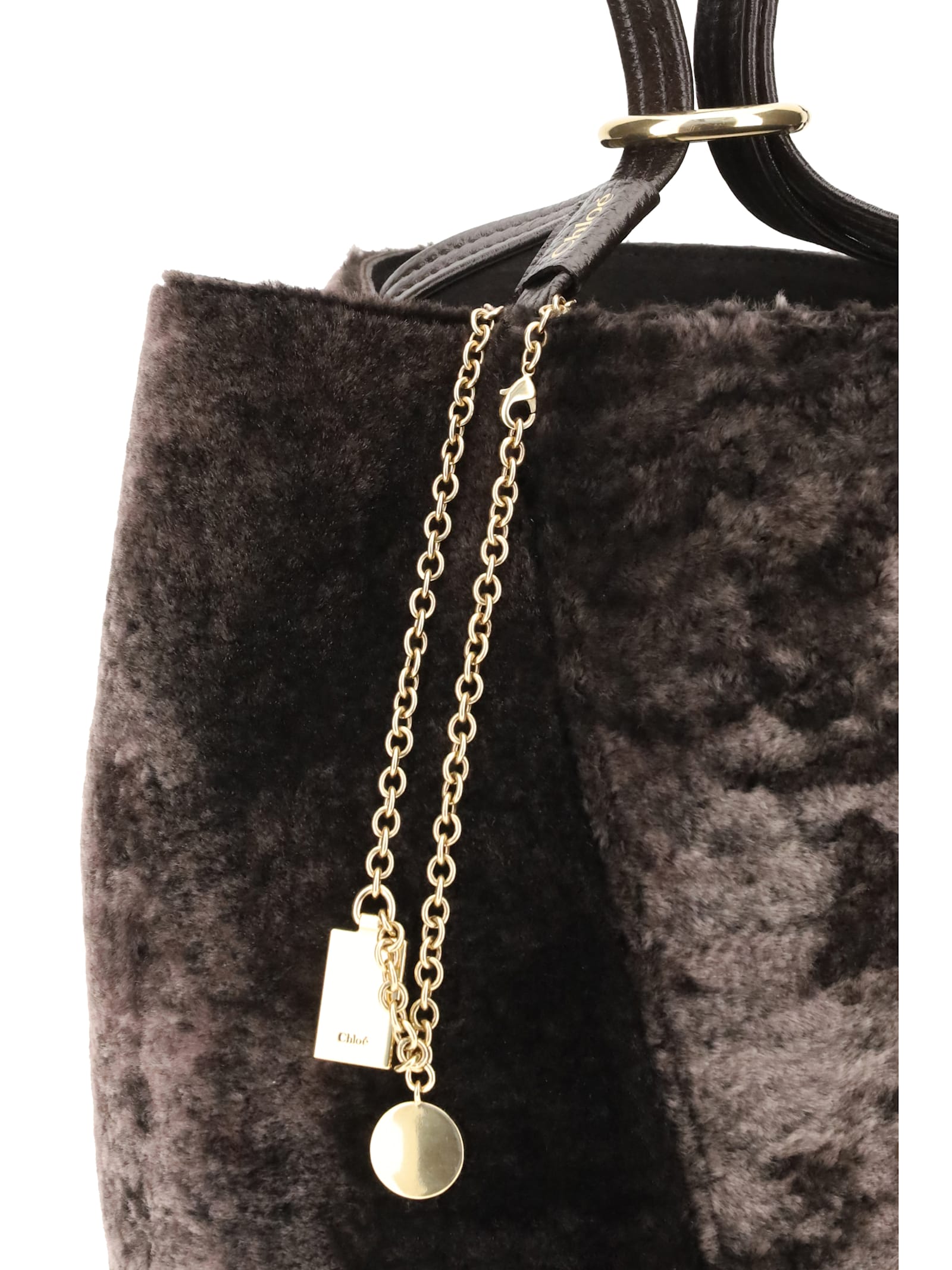 Chloé Spin Shearling Tote Bag In Brown