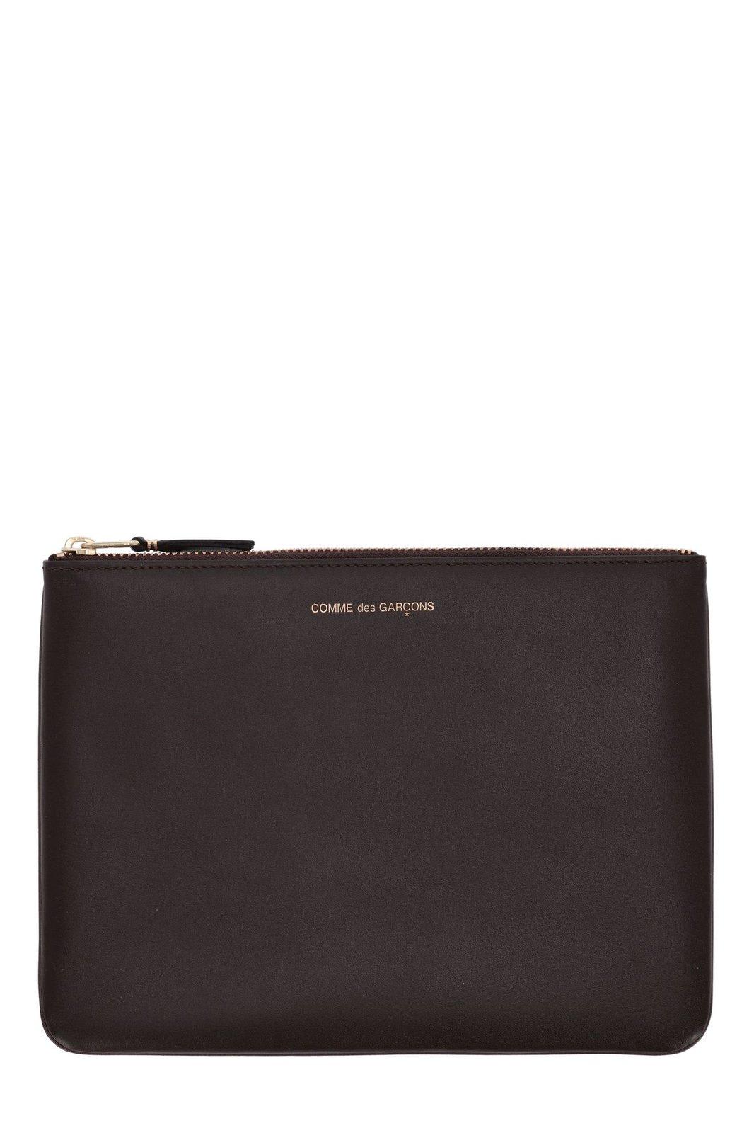 Shop Comme Des Garçons Logo Detailed Zipped Wallet In Brown