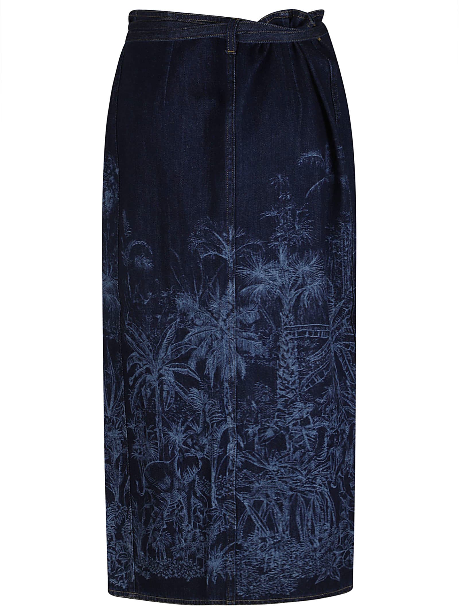 Shop Alanui Jungle Toile De Jouy Skirt In Blue