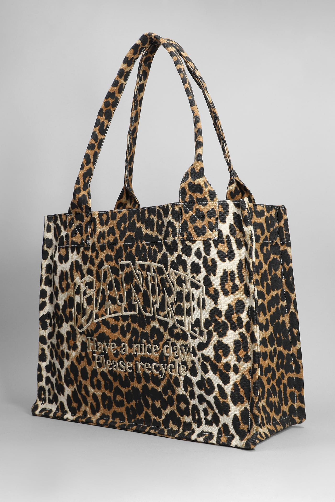 Ganni Large Logo Easy Printed Shopper Bag In Marrone