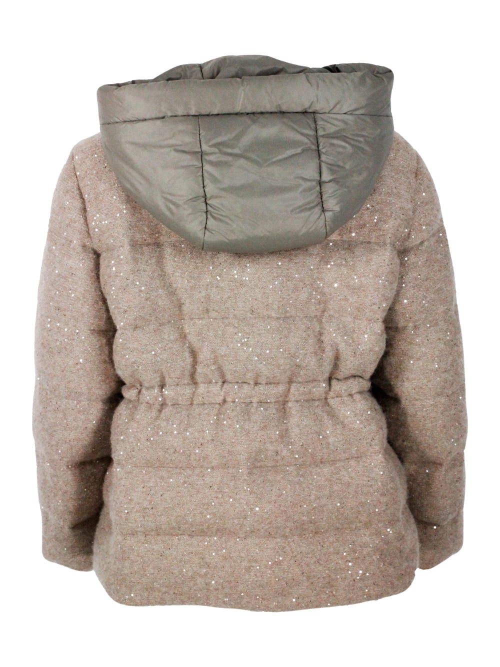 Shop Fabiana Filippi Down Jacket Padded With Real Goose Down Made Of Soft And Precious Wool, Silk And Cashmere With Draws In Nut