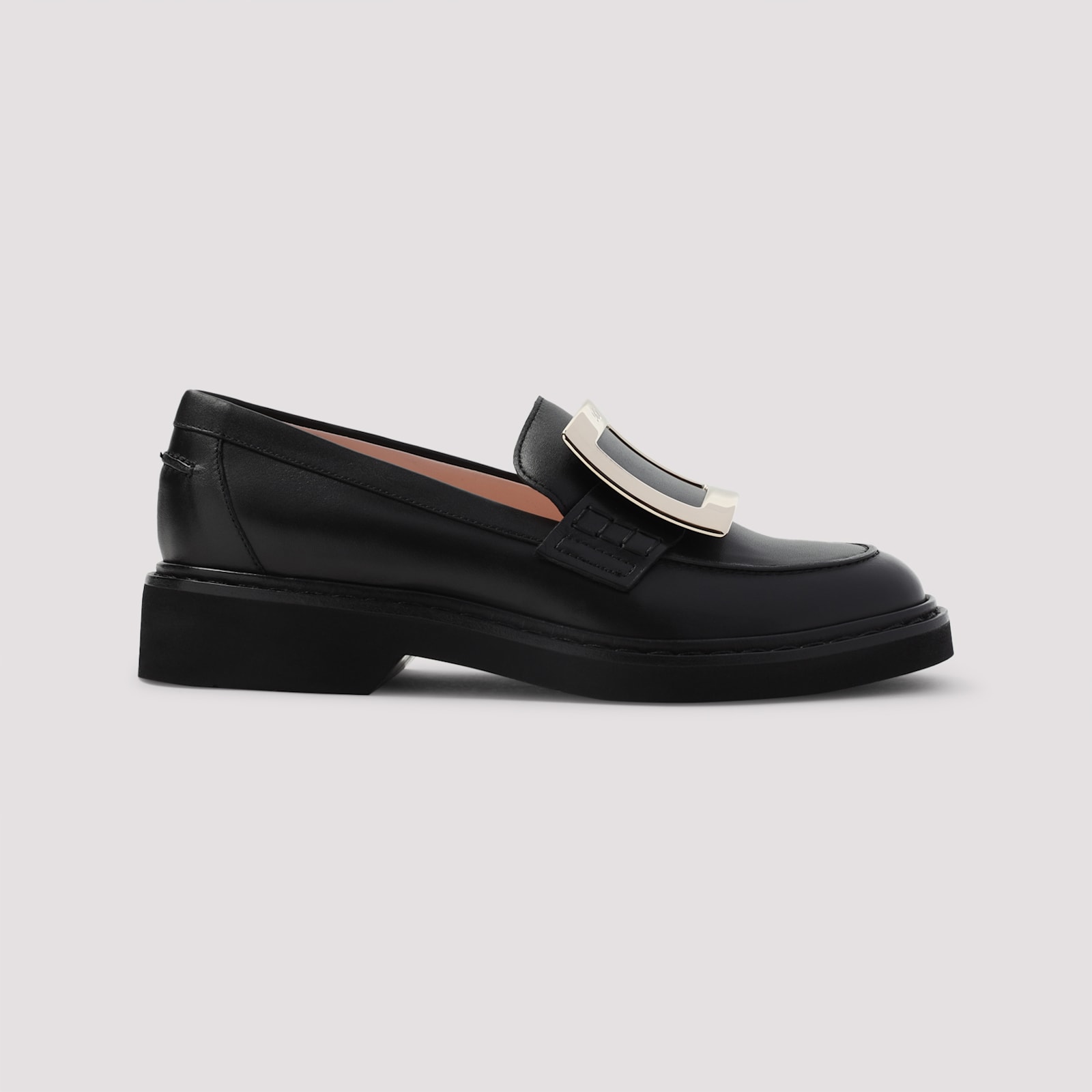 Roger Vivier Black Leather Vivier Viv Rangers Met Buc 25 Loafers In Black