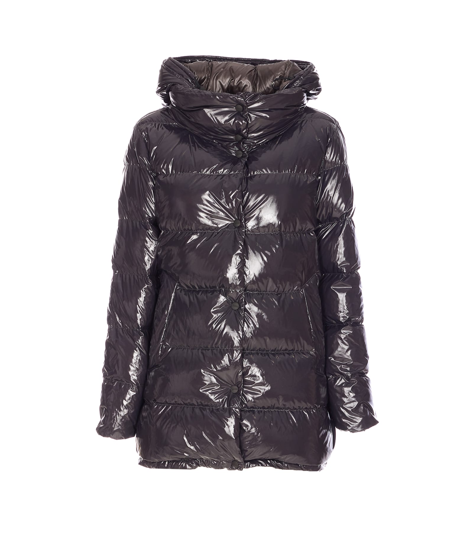 Herno Medium Length Glossy Padded Jacket In Black