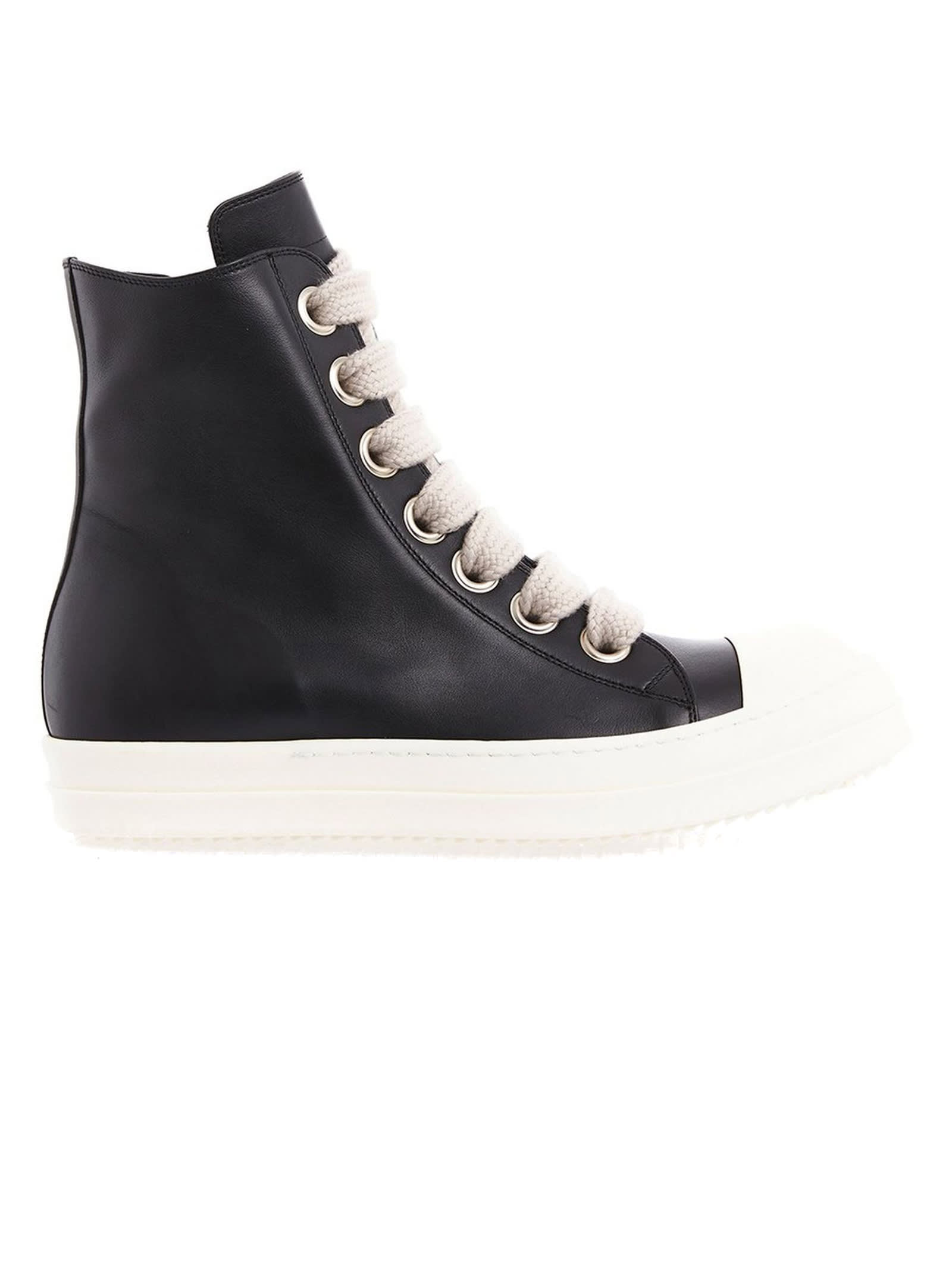 Rick Owens Black Leather Fogachine High-top Sneakers