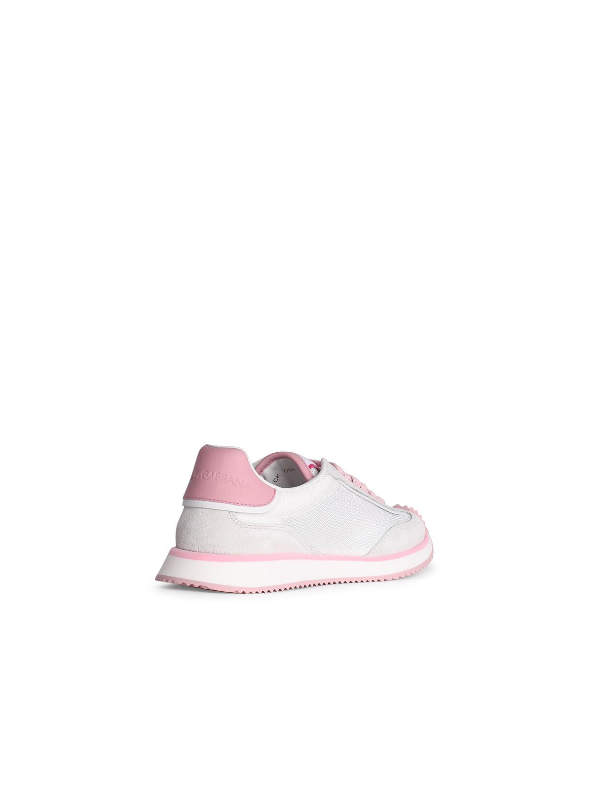 Shop Dolce & Gabbana Dragon White Suede Blend Sneakers In Pink