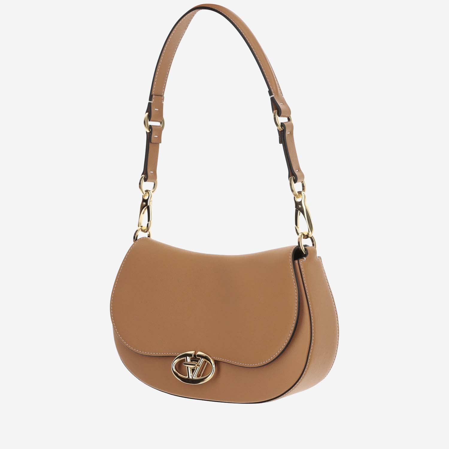 Shop Valentino Garavani Ohval Small Leather Shoulder Bag In Beige