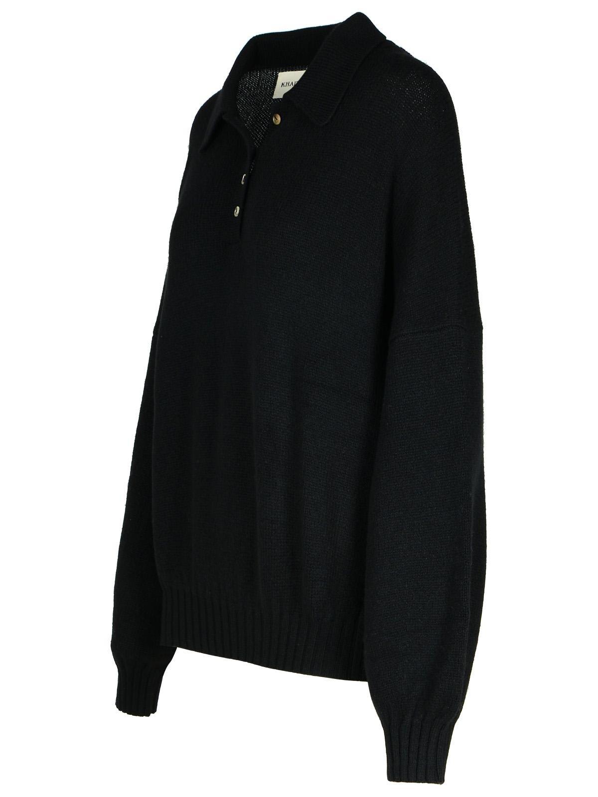 Shop Khaite Rene Long-sleeved Polo Jumper In Black