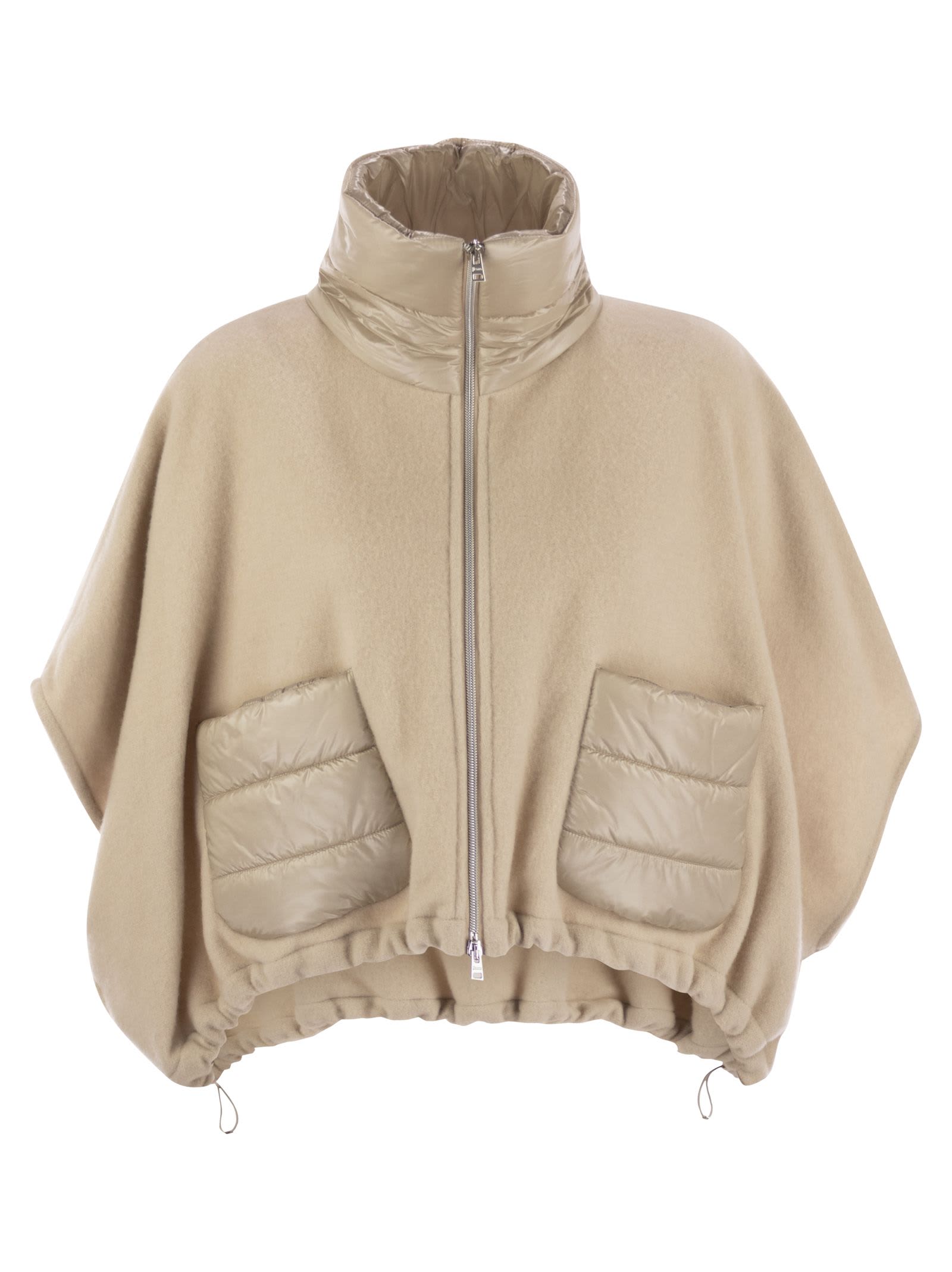Resort Poncho In Wool And Cashemre With Ultralight Nylon Details