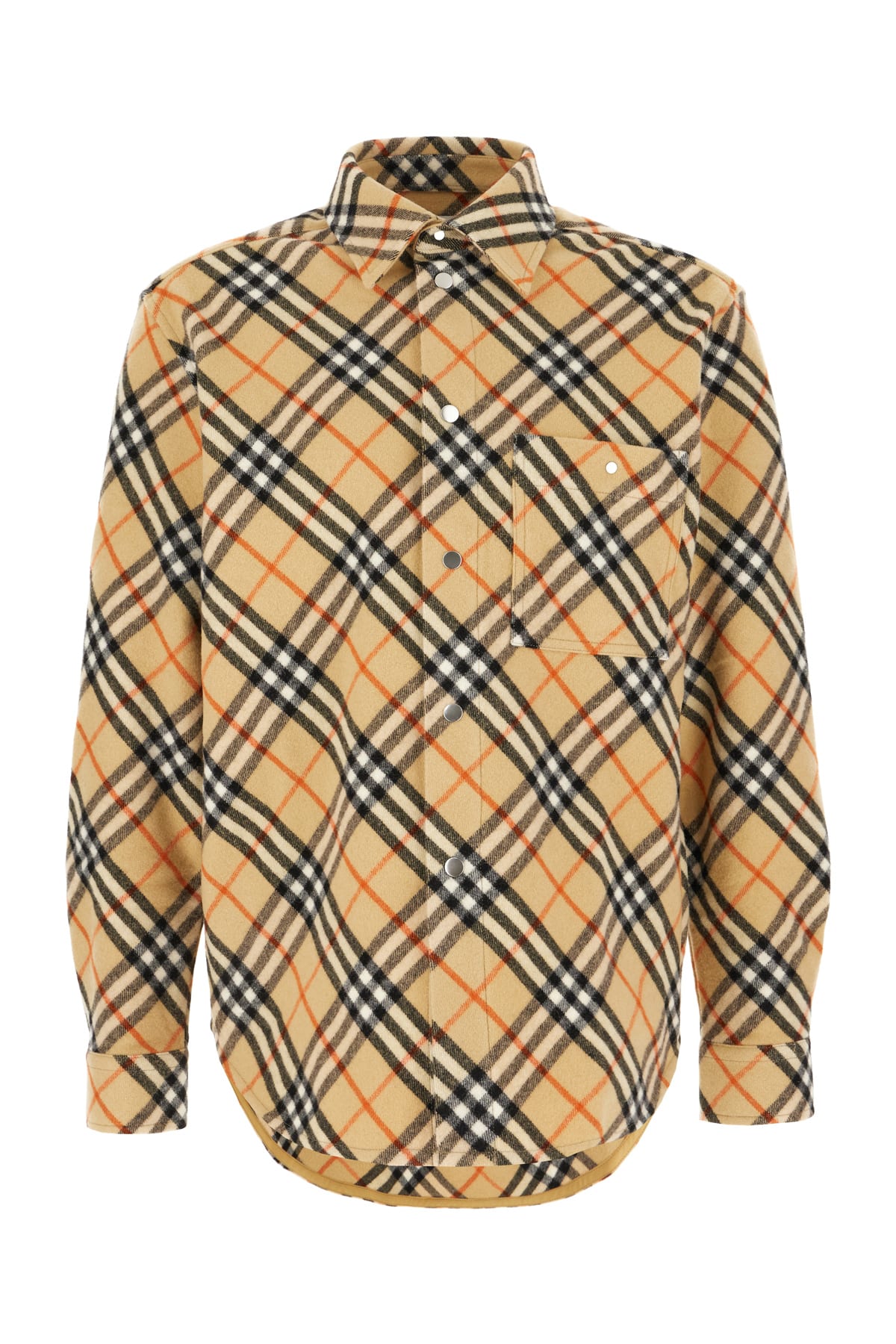 Shop Burberry Embroidered Wool Shirt In Sand Ip Check