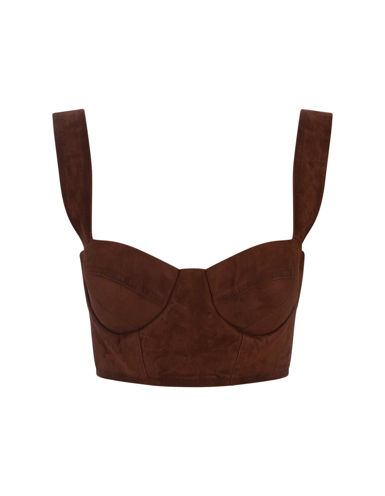 Shop Ermanno Scervino Crop Top In Brown Suede