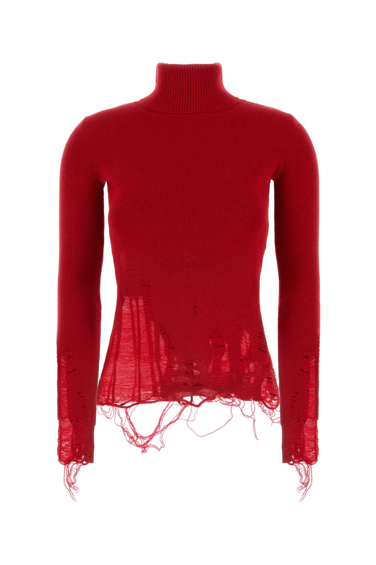 Mm6 Maison Margiela Wool And Acrylic Sweater With Distressed Hem In Red
