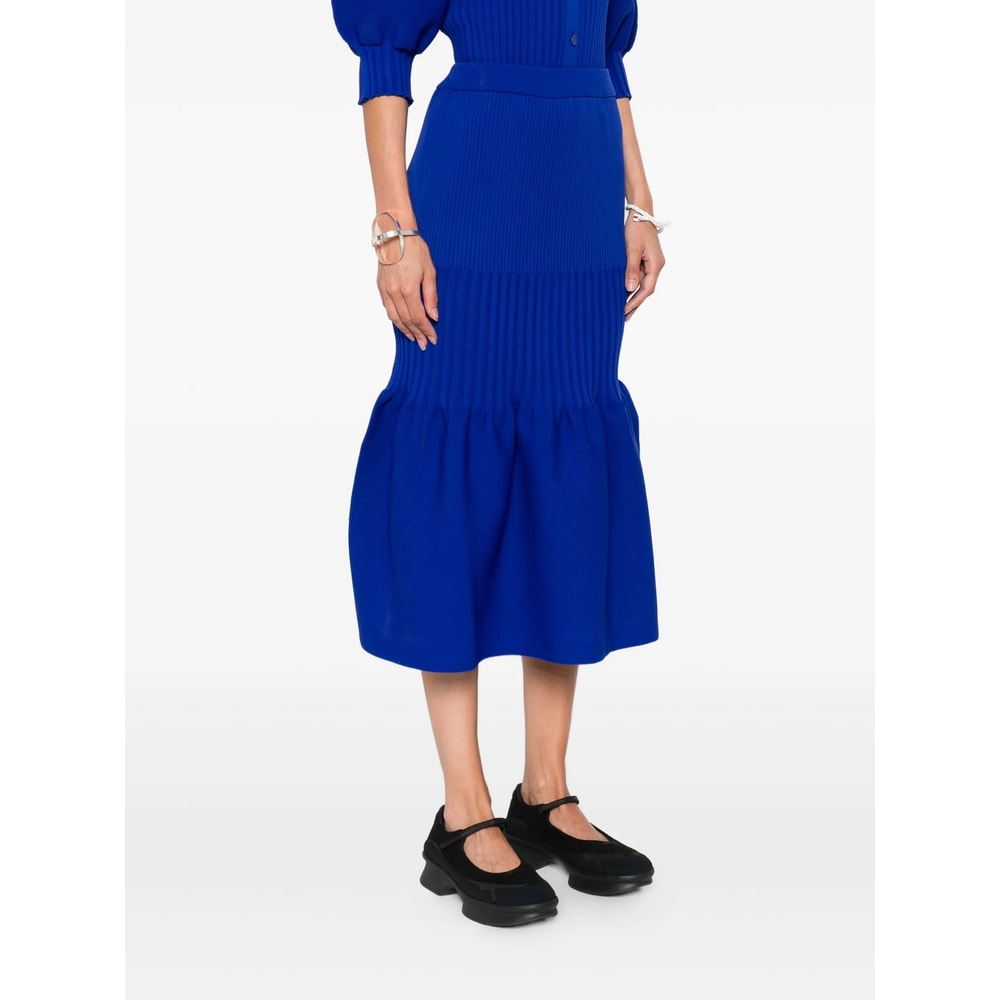 Cfcl Ribbed-knit Ruffled Midi Skirt In Blue