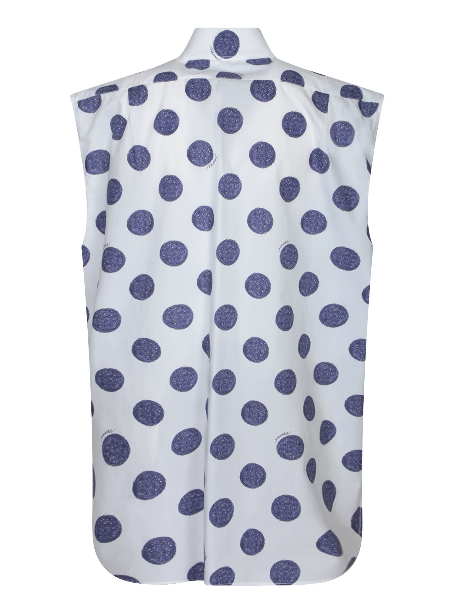 Moschino Sleeveless Cotton Poplin Shirt With Polka Dot Pattern In Blue