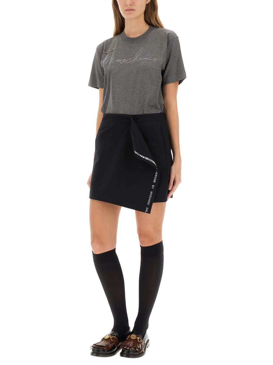 Moschino T-shirt With Embroidered Logo In Gray