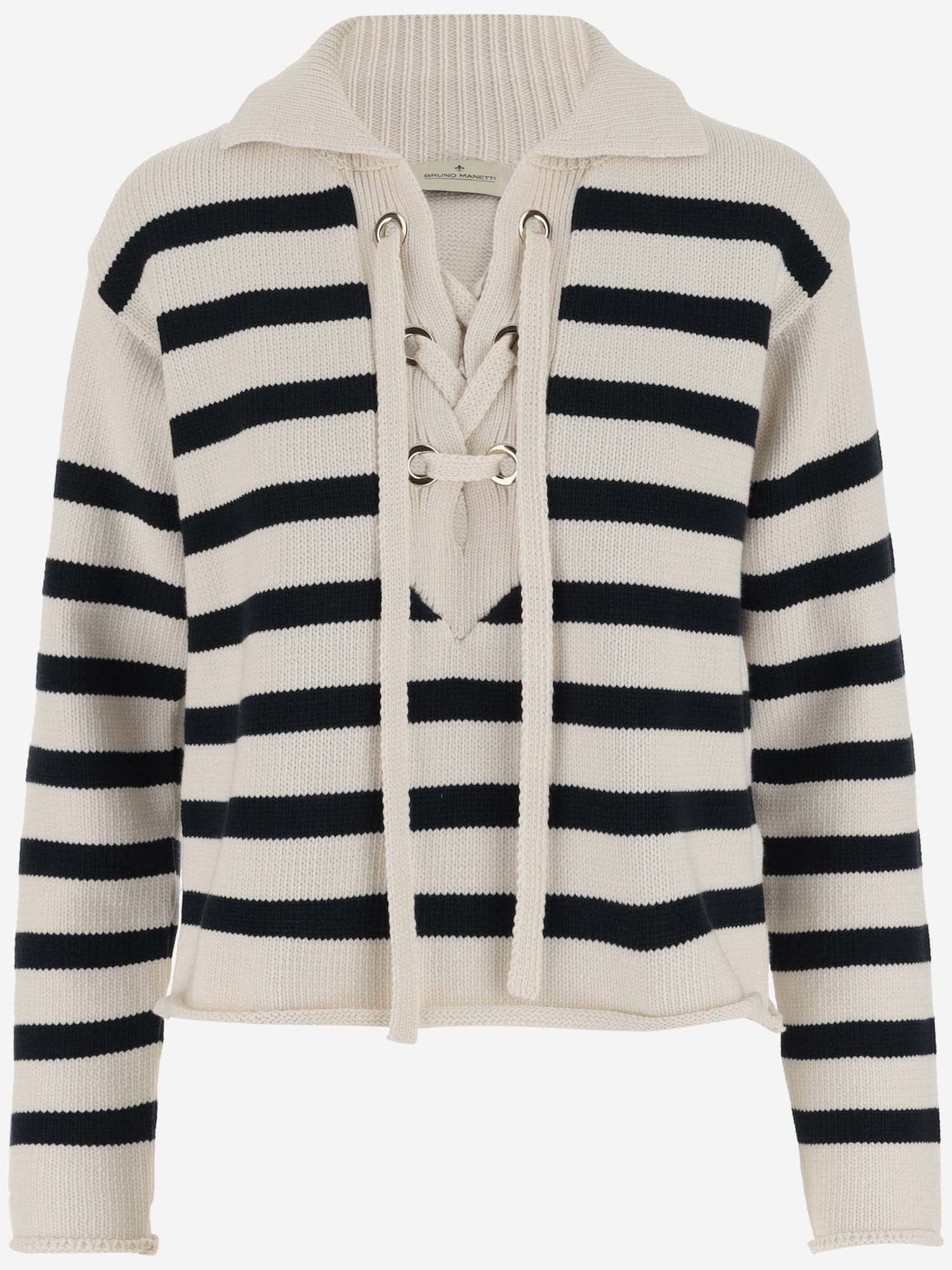 Cotton Blend Sweater With Striped Pattern