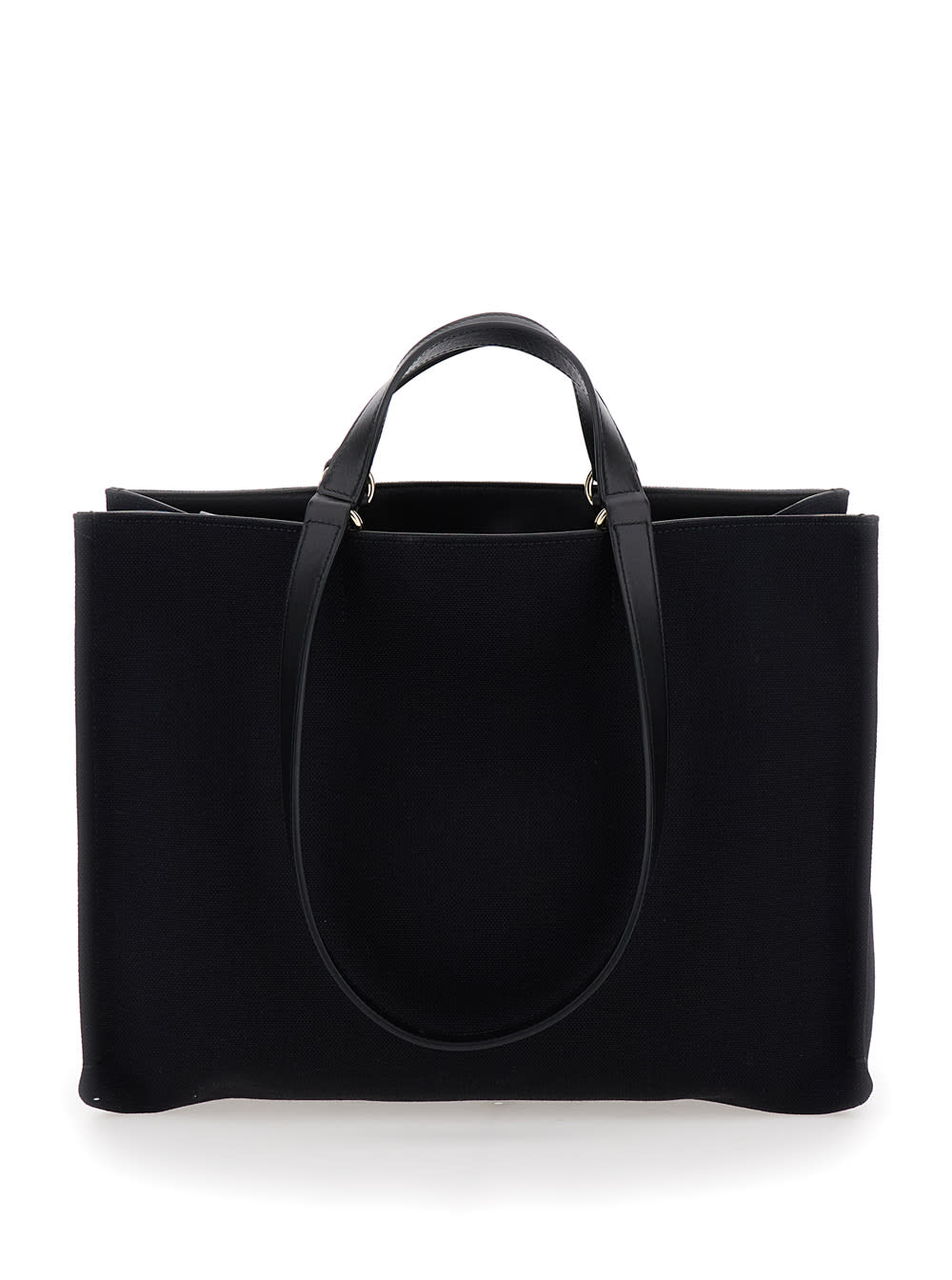 Shop Ferragamo Black Tote Bag With Lucio Venna Logo Print In Fabric Woman