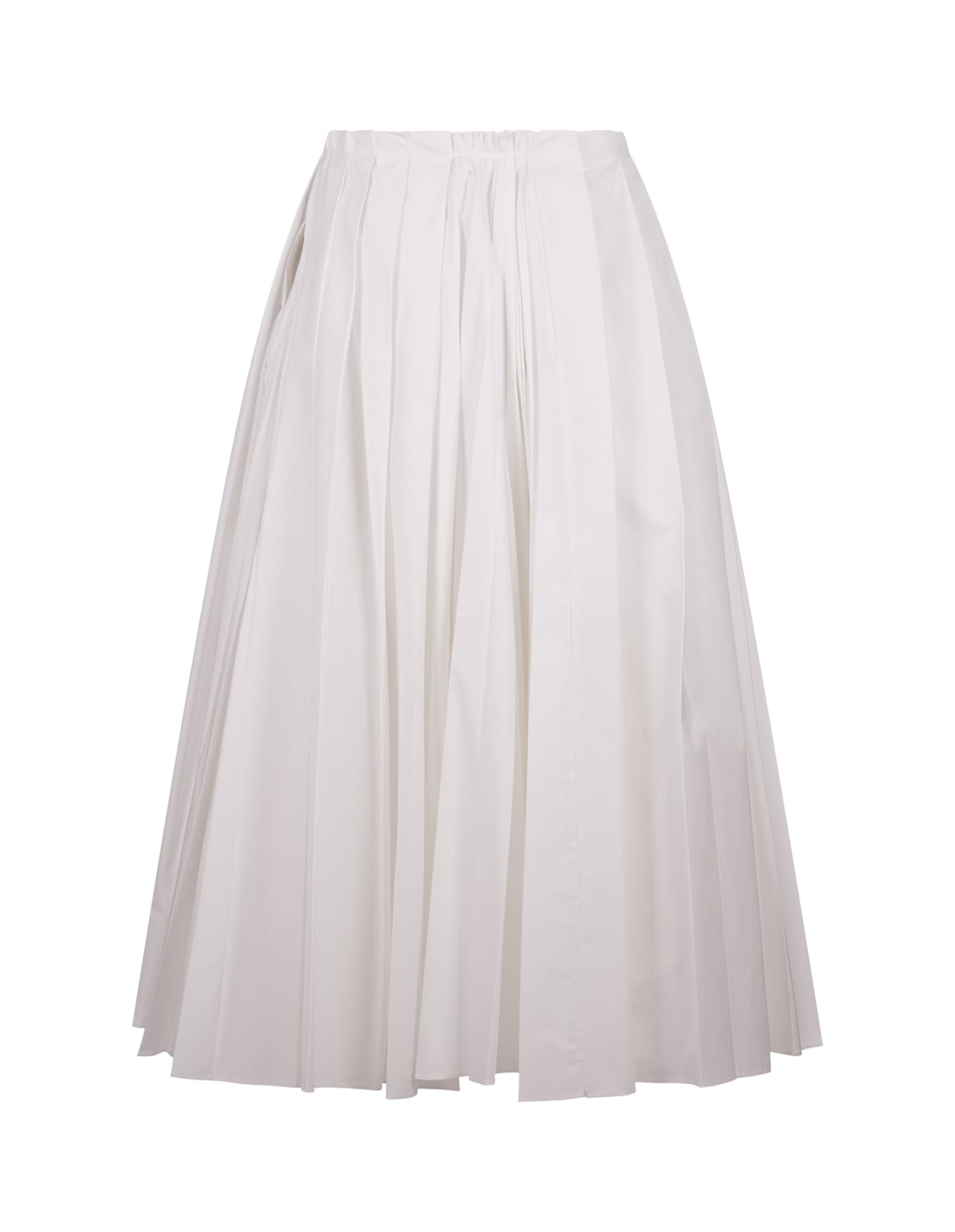 Shop Jil Sander White Organza Muslin Pleated Midi Skirt