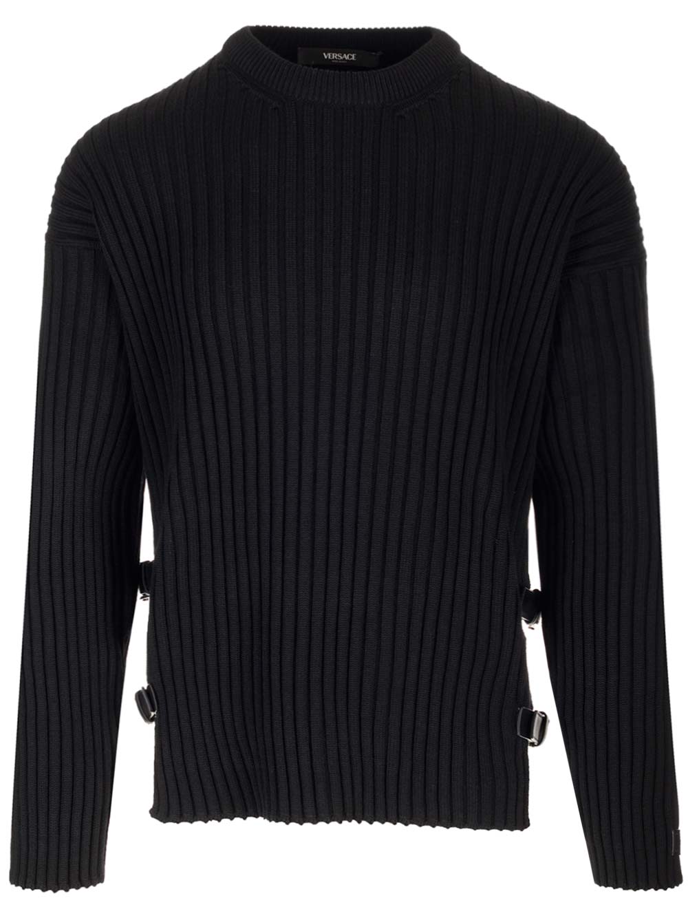 Shop Versace Sweater With Side Buckles In Black