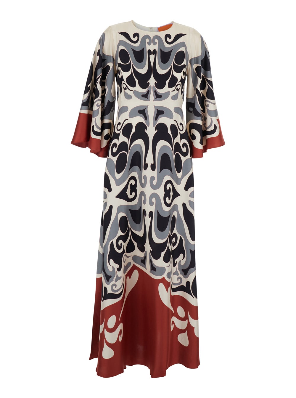 La Doublej Multicolor Long Dress With Round Neck And All Over Motif In Silk Woman In Multi