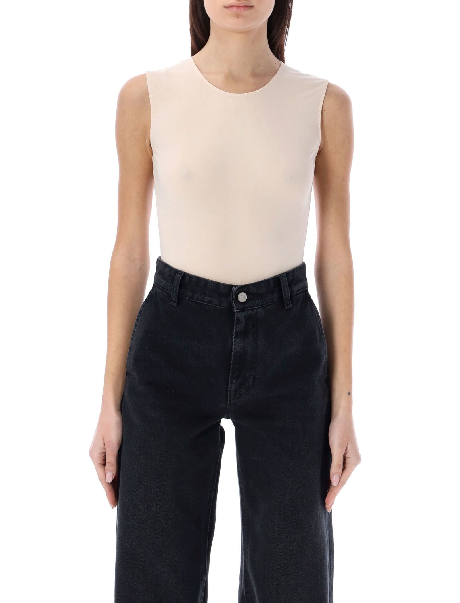 Maison Margiela Four-stitch Sleeveless Bodysuit In Almond