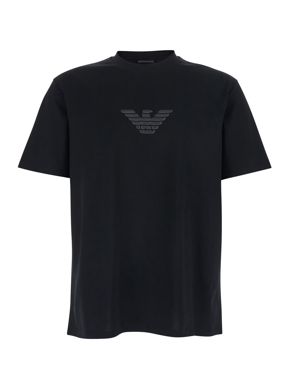 Emporio Armani Black Crewneck T-shirt With Logo On The Front In Cotton Man