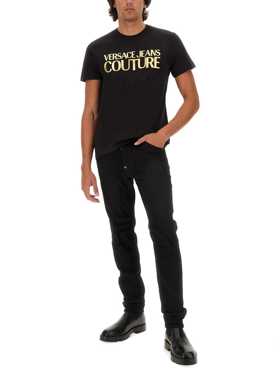 Shop Versace Jeans Couture T-shirt With Logo In Black
