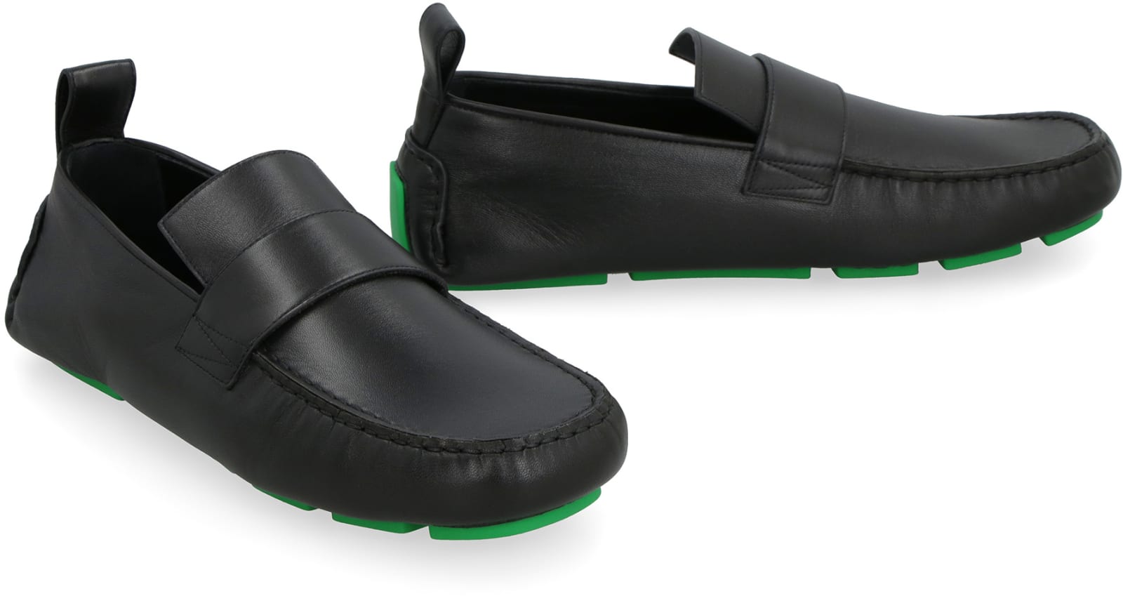 Shop Bottega Veneta Driver Leather Loafers In Black